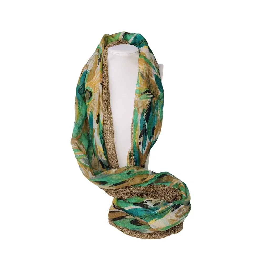 Unbranded Infinity Scarf‎ Women OS Green Gold Abstract Mesh Sequin Loop Scarf